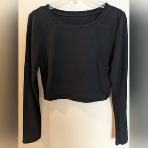 NWOT Black crop top long sleeve wide scoop neck